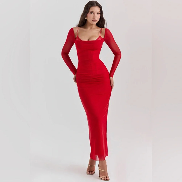 House of CB Katarina Scarlet Long Sleeve Maxi Dress - Picture 11 of 14
